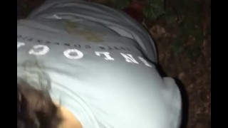 Milf gives blowjob in woods 