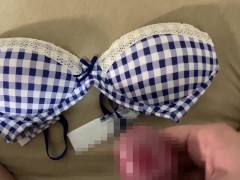 かわいい青チェックのタオル生地ノンワイヤーブラでオナニーして精子ぶっかけ - Screenshot 13 of 16 - Cumshot