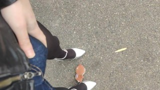 Outdoor transvestite leather shorts high heels stomping stuffed animals and masturbation crash fetis