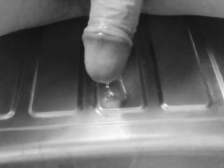 Piss desperation. Slow mo pee in kitchen sink at work - with stop start and semi hard throbbing