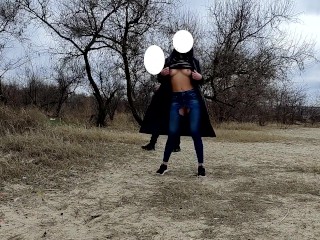 Slut in Nature Shows herself to the Camera. Runner Asks her to Touch Boobs and Offers come with him