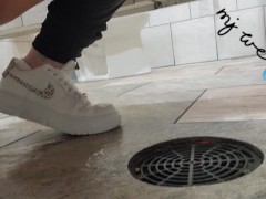 Quick Naughty Piss by Curvy MILF on Public Restroom Floor