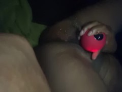 Pretty black pussy squirts with rose 
