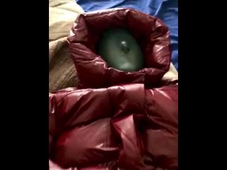 vertical video, puffy jacket, amateur, latex