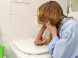 The beauty hid in the toilet and fucked herself with a big dildo. Masturbation. AnnaHomeMix