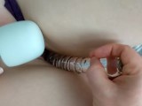 SCREAMING ORGASM - I use my magic wand while he fucks my pussy with a glass dildo until I cum hard