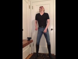 boots, cum in jeans, jeans, loud male orgasm