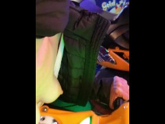 Risk Taking Wife Plays Arcade with Tits Out