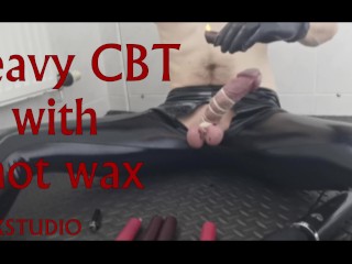 Heavy CBT with Rubber Bands and Waxing Large Cock and Balls
