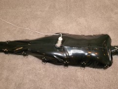 Sexy Humiliation Slut is Made to Cum in a Total Sensory Deprivation LatexSack with Breath Play