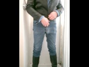 Preview 2 of Shower time starting with piss and then fully clothed wetlook in jeans and boots