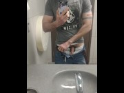 Preview 4 of Muscle Daddy Jerks Off In Public Bathroom