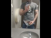 Preview 5 of Muscle Daddy Jerks Off In Public Bathroom
