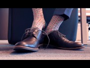 Preview 1 of ASMR in the office. Guy with hairy legs takes off his shoes, socks, stretches feet and crunch toes