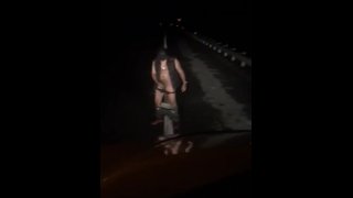 Risky highway exhibitionist 