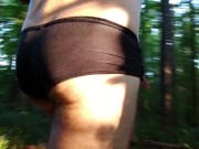 Preview 6 of Panty fetish cross dresser in panties walking around outside with two cumshots