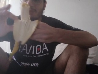 Male Eating some Big and Nice Bananas