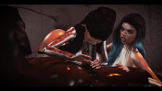 Hot hermanastras Blacked - Chupando y follando Monster BBC (trío con arnés) - Second Life