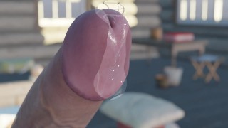 Massive Flow of precum and cum from his morning wood in a wet dream and puddle on Dicks chest