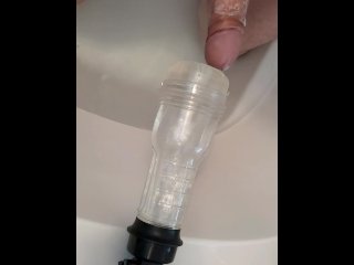 Hung skinny guy fucks and cums on his fleshlight