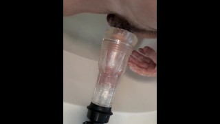 Hung skinny guy fucks and cums on his fleshlight