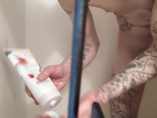 solo male, big dick, shower, exclusive