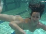 Babes swim strip and have fun underwater