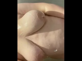 shower, soapy tits, vertical video, babe