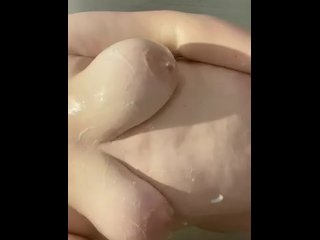 solo female, big tits, amateur, soapy tits