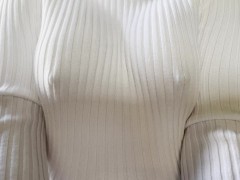 Edging in a white sweater