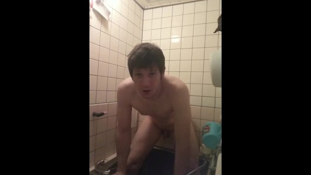 Cute Russian boy rides dildo In shower then jacks out massive load
