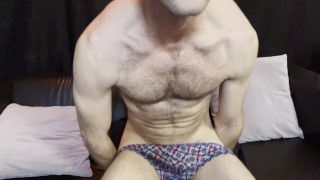 Hot Dude Cums on a Rainbow Towel