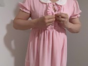 Preview 1 of Crossdresser Wearing a Pink Dress and Jerking off 02 男の娘 洋服