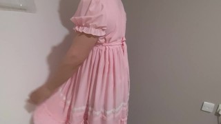 Crossdresser Wearing a Pink Dress and Jerking off 02 男の娘 洋服