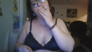 Sexy Brunette Watching Own Porn, Smoking and Masturbating!