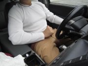 Preview 2 of Rainy day jerk-off in my car in a parking lot, verbal, stroking my cock and cumming