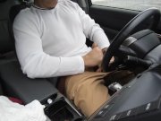 Preview 5 of Rainy day jerk-off in my car in a parking lot, verbal, stroking my cock and cumming