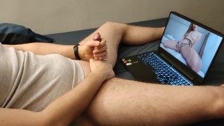 Boy is jerking off while watching porn