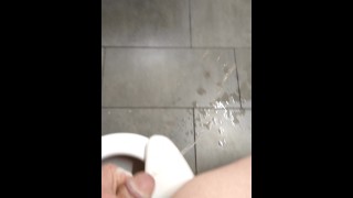 Squirting and pissing all over myself in public bathroom!
