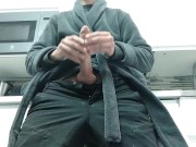 Preview 3 of Guy in Robe Jerks His Huge Hard Cock in the Kitchen and the Cumshot Rains Out