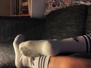 solo female, cosplay, red nails, socks