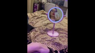 Pink wet pussy in mirror masturbation