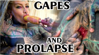 TATTOO girl masturbating, fingering her pussy and ass, fucks her ANAL with a toy and GAPES prolapse
