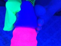 Raveella Blue Light Footjob / bad Dragon cum