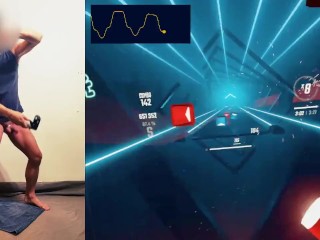 Expert Beat Saber Player Enjoying a Remote-controlled Vibrator for Extra VR Immersion