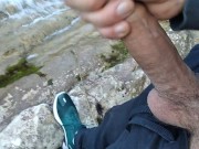 Preview 5 of Handsome Gives Perfect Cumshot from Nice Big Hard Cock Spit in Front of River Waterfall