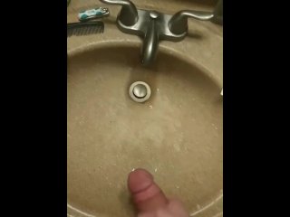 bathroom cum, guy moaning, vertical video, masturbation