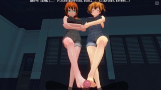 3D HENTAI POV Two redhead stepsisters masturbate your cock with their feet