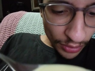 Mustache Boy Eating a Delicious Condensed Milk