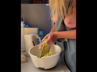 blonde, cooking, solo female, big tits